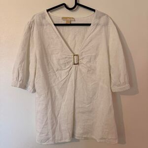 MICHAEL KORS | Linen-Viscose Buckle Blouse | Coastal Grandmother / Quiet Luxury